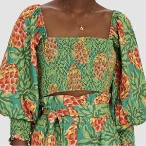 Farm Rio tropical/pineapple patterned crop top.
